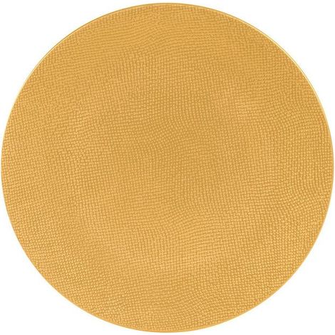 1 assiette de présentation en grès, jaune safran, 31 cm, design satiné et relief, service de table élégant (1/2)