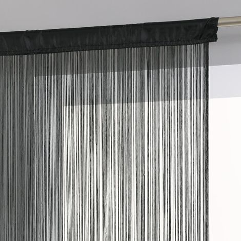 Atmosphera – Rideau de porte à fils 90 x 200 cm – 100% polyester – Lavable en machine – Passage de tringle tissé – Noir