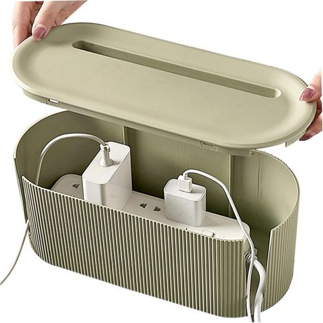 Caja organizadora de cables con tapa, ranura y ventilación (verde claro) (1/5)