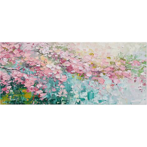 Lupia - Quadro moderno Canvas World FLOWERS PINK 52x122 cm, Stampa su Tela effetto Pennellate tridimensionale, Telaio in Legno, per soggiorno capezzale camera da letto, ufficio, fiori rosa