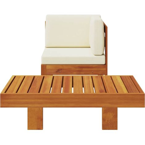 Salon de jardin 2 pcs Contemporain, Ensemble repas de jardin, avec coussins blanc crème Bois d'acacia OIB8470E (1/4)