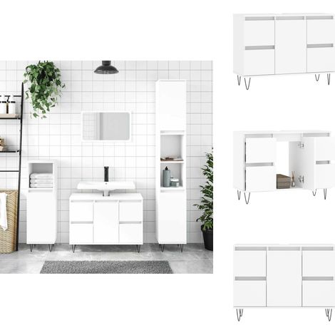 Armoire de salle de bain blanc 80x33x60 cm bois d'ingénierie - Meuble De Salle De Bain - Armoire De Salle De Bain - Rangement Salle De Bain - Commode Salle De Bain - Design Industriel (1/5)