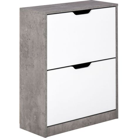 HOMCOM Schuhschrank für den Flur, 2 Klapptüren, 62,5 x 26 x 81 cm, Grau und Weiß
