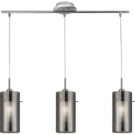Duo 2, moulure de plafond à 3 flammes avec verre fumé extérieur et écrans intérieurs en verre dépoli (1/4)