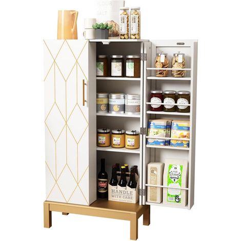 Mehrzweckschrank Weiß mit goldenen Akzenten und verstellbarem Regal (1/5)