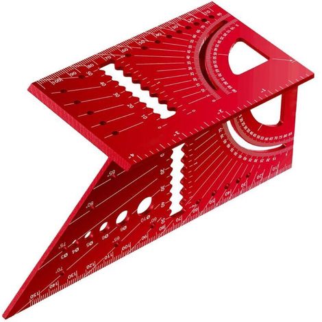 Règle de Mesure Carrée en Alliage d'Aluminium, Outil de Mesure d'Angle à Onglets 3D 45 à 90 Degrés, Règles Carrée, pour Travail du Bois, Rouge