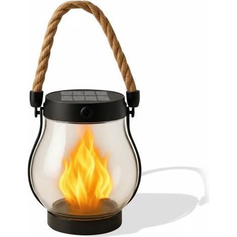 Lanterne Solaire - Effet Flamme Dansante - Extérieur Jardin Terrasse - Suspension ou Pose Libre - 1 Pièce (1/3)