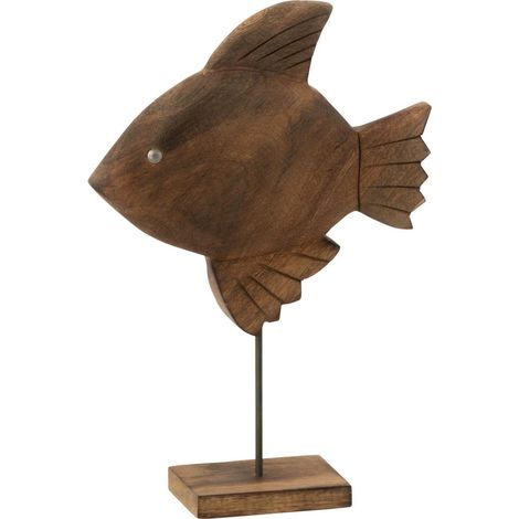 Statuette Poisson sur Pied en Bois "Antwan" 31cm Marron (1/2)