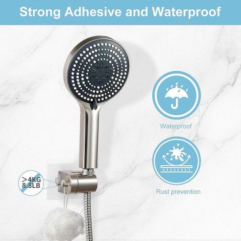 Support de pommeau de douche, crochet de douche adhésif puissant, support de pommeau de douche étanche réglable de 60 pouces, fixation murale pour salle de bain, finition nickel brossé. (1/3)