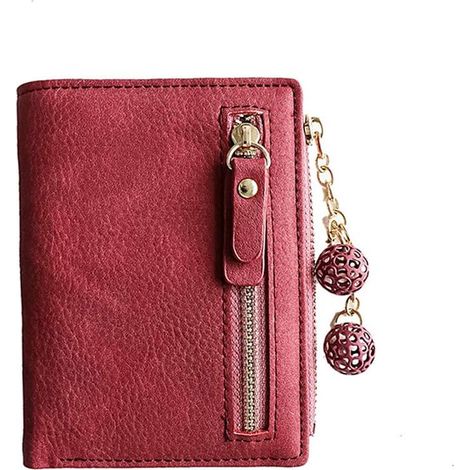 Mini porte-monnaie en cuir à deux volets pour femmes (rouge 3)