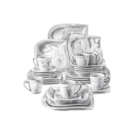 Service de vaisselle, design gris marbré, collection de 30 pièces (1/2)