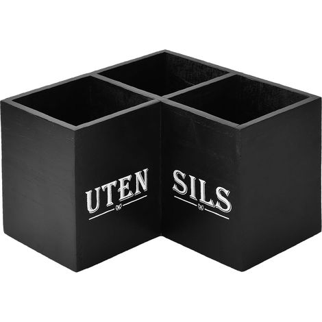 Range-Ustensiles Cuisine d'Angle - 1 Pièce - Plastique Noir Mat - 3 Compartiments Spacieux - Pour Plan de Travail et Tiroir - 24x24x16cm (1/5)