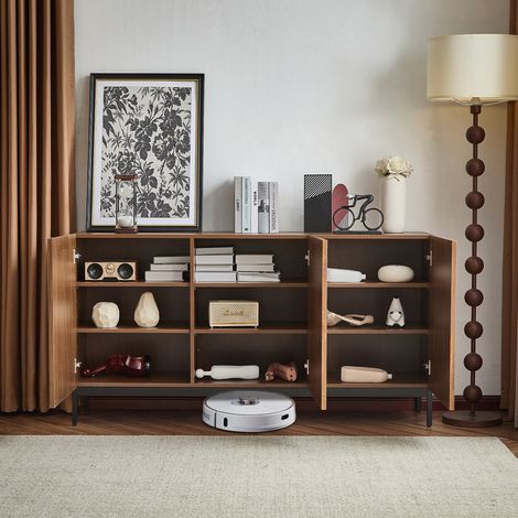 Credenza 150x40x80cm, mobile contenitore, mobili contenitori da cucina, MDF, marrone (1/5)