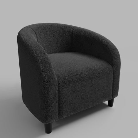 Fauteuil Baril Confortable, Fauteuil Rembourré et Assise Moelleuse, Tissu Lisse ou Bouclette , Dossier Arrondi, Gris Foncé