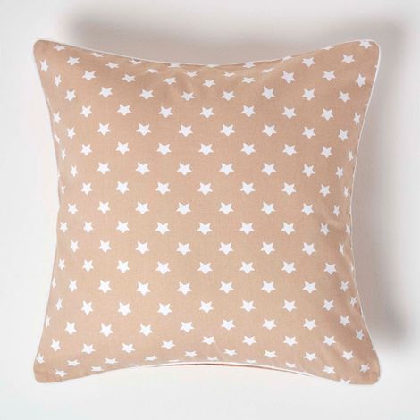 HOMESCAPES Cotton Beige Stars Cushion Cover, 60 x 60 cm