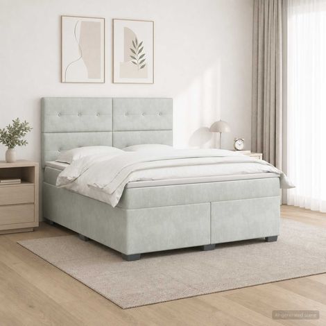 vidaXL Lit boxspring avec matelas Gris clair 140 x 190 cm Velours (1/5)