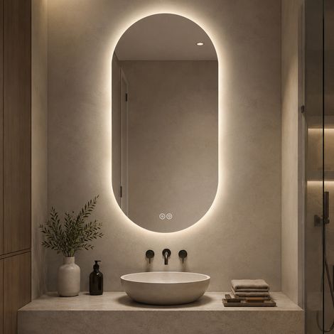 Espejo LED de baño 60x120 cm en vidrio plateado, antivaho, diseño moderno mural FLORAGRACE (1/5)