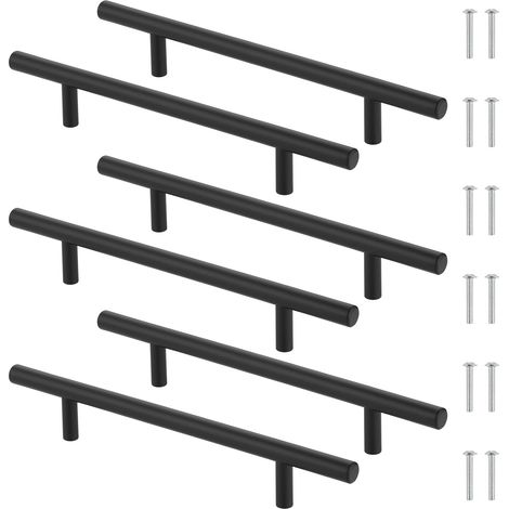 Poignée Meuble, 6 Pièces Poignee Porte Cuisine, Poignet Meuble Entraxe 128mm, en Acier Inoxydable, avec 12 Vis, pour Armoire, Tiroir, Placard (Noir) (1/5)