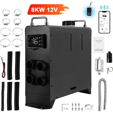 Jiubiaz 8KW Diesel Standheizung 12V/24V Bluetooth-Steuerung Integration mit Griffe Air Diesel Luftheizung LCD mit Schalldämpfer für Auto PKW LKW Wohnmobil Schwarz (1/5)