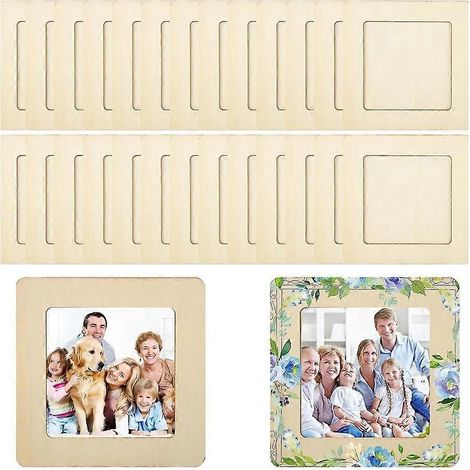 30 cadres photo en bois à monter soi-même, cadres photo en bois brut, supports photo, compatibles avec les peintures et présentoirs photo personnalisés. (1/5)