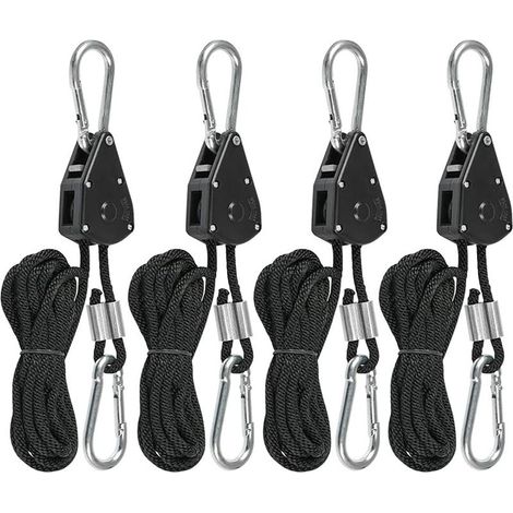 Corde à Cliquet avec Crochet 4 Pcs Poulie a Cliquet 150 Livres Tendeur de Corde a Cliquet, Crochet Reglable Sangle a Cliquet pour Lampe Plante, Voile Ombrage, Sangle pour Auvent Camping Car