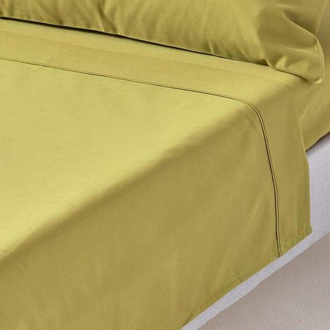 HOMESCAPES Drap plat uni 100% coton égyptien 1000 fils coloris Vert Olive 180 x 290 cm (1/5)