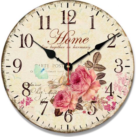 Horloge murale vintage silencieuse en bois de 12 "30 cm sans tique (1/3)