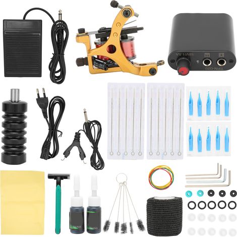 Kit Machine Tatouage Complet avec Alimentation 10 Bobines et Prise UE 90‑265V (1/5)