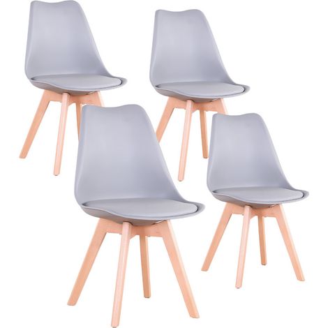 Wokaka Set di 4 Sedie da Pranzo - Gambe in legno - Sedia scandinava - Grigio