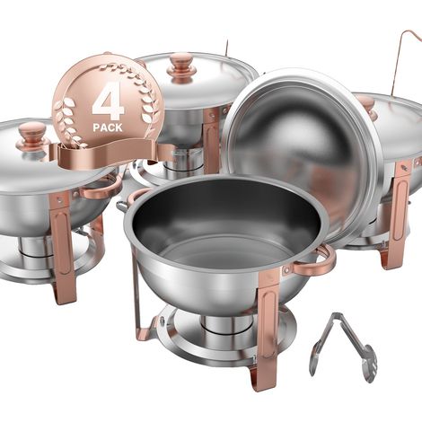 Scaldavivande VEVOR, 5 Qt, 4 pezzi, acciaio inox, rotondi con coperchio, vassoio per l'acqua, supporto pieghevole, oro rosa - 4 pezzi (1/2)