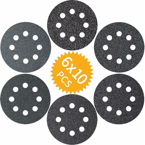 GABRIELLE Disques de ponçage 60PCS 125mm en Carbure de Silicium ,GU.B/bon Disques Abrasifs 60 100 150 180 240 320 grains 8 trous pour Ponceuses