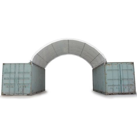 Toolport – Abri monté sur containers 6x6 m – Structure en acier galvanisé – Bâches PE 1400 imperméables – Protection UV 80+