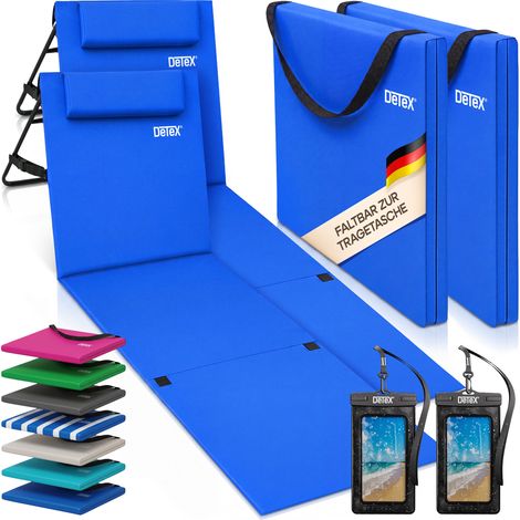 DETEX® 2xTappetino da mare Schienale imbottito Poggiatesta Regolabile Pieghevole 158x56x45,5cm 100% poliestere materassino lettino prendisole da spiaggia pisicina (1/5)