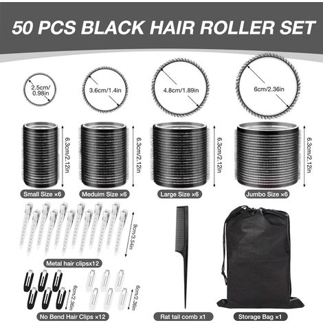 50 Stücke Lockenwickler Set, Selbsthaftend, Volumen, mit 24 Edelstahl-Clips für Alle Haarlängen (1/5)