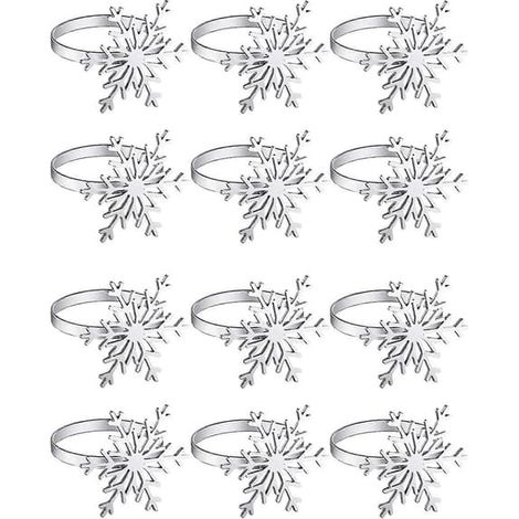 Lot de 12 ronds de serviette flocons de neige pour décorer votre table de Noël. (1/5)