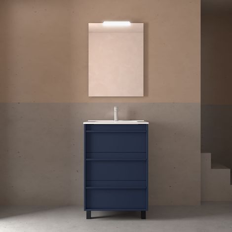 Badezimmermöbel ATTILA 600 3 Schubladen BLUE SATIN + Waschtisch