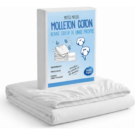 Sweetnight - Protège Matelas 140x190 - Molleton 100% Coton - Senteur Linge Propre aux Perles de Fleurs - Forme Drap Housse Extensible