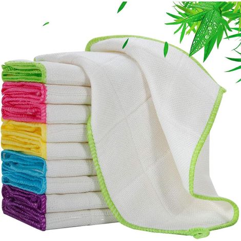 Lot de 10 torchons en bambou 30 x 30 cm, lavables en machine, absorbants et réutilisables, pour la vaisselle et contre les odeurs (fibre de bambou, 10 pièces) (couleur aléatoire) (1/5)