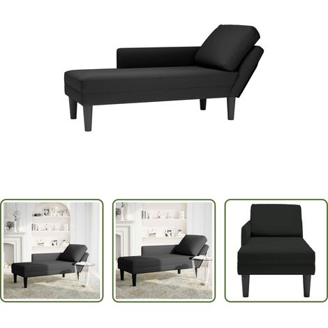 Confort - Fauteuil long avec coussin et accoudoir droit noir velours (1/5)