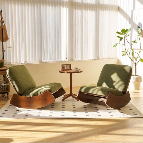 Sedia a dondolo glider in tessuto verde con struttura in legno massello,90 x 61,5 x 71,9 cm (1/5)