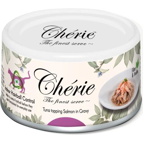 Chérie Premium Aliment humide pour chat Thon Saumon Contrôle des boules de poils 80g (1/3)