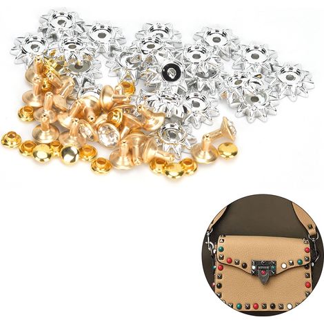Rivets en plastique en forme de tournesol, accessoires de rivets, bordure argentée et dorée, décoration de coque de téléphone incrustée de diamants, bordure dorée, diamant blanc (1/5)