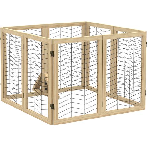 Barrière pliable de séparation pour chien et escalier en bois de pin, dimensions 375 x 44 x 70 cm, finition bois naturel (1/4)