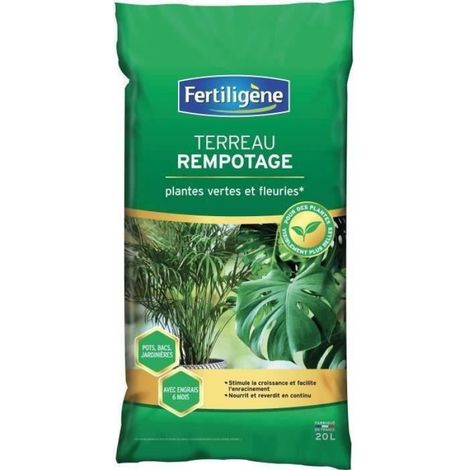 Terreau Rempotage - Pour Plantes Vertes Et Fleuries - Engrais 6 Mois - 20 L - Fabriqué En France (1/2)