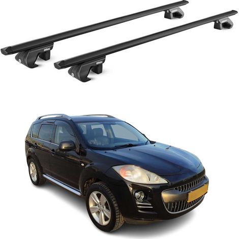 OMAC Dachträger Aluminium TÜV geprüft für Peugeot 4007 2007-2012 – Für Standard Dachreling – T Nut – Max 90 kg – 2 Schlösser Schwarz (1/5)