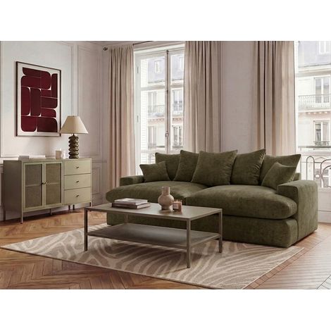 BOBOCHIC - Canapé 3 places causeuse avec assise profonde NEVADA tissu lisse   Vert