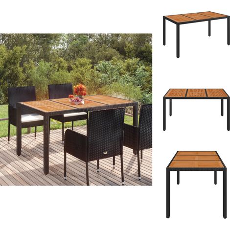 Gartentische - Living Gartentisch mit Holzplatte Schwarz 150x90x75 cm Poly Rattan (1/5)