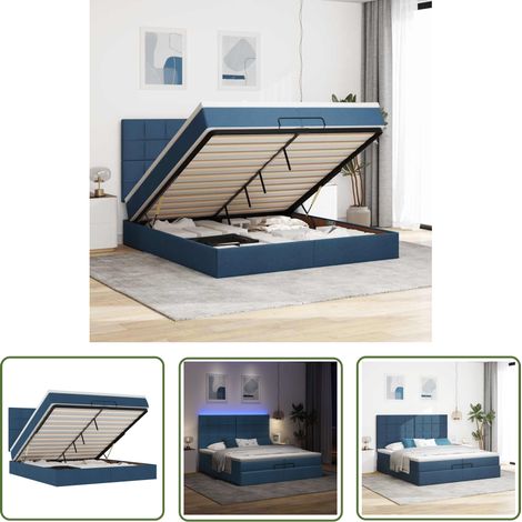 vidaXL Ottoman-Bett mit Matratzen & LEDs Blau 200x200 cm Stoff (1/5)