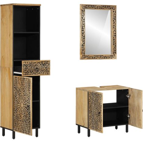 Maison Exclusive - 3-tlg. Badmöbel-Set Massivholz Mango