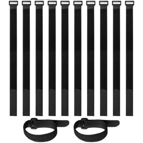 10 Pièces Scratch Cable Réutilisables en Nylon Noir 50 cm x 2 cm, Attache Câble avec Boucle, Ruban pour Gestion des Scrtch Cables, Maison, Bureau et Extérieur - (1/5)